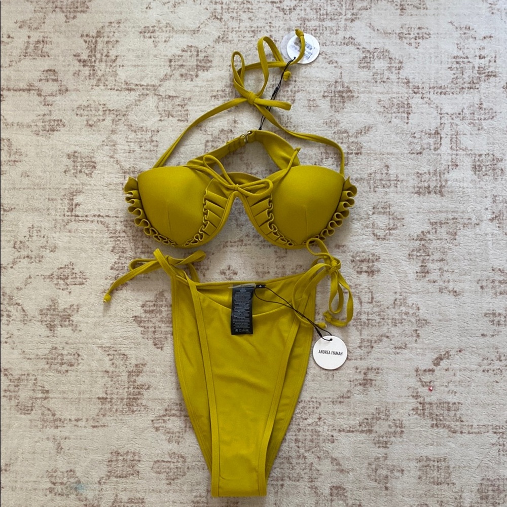 Andrea Iyamah Fula Bikini Top and Bottom Sz. Small Lemon